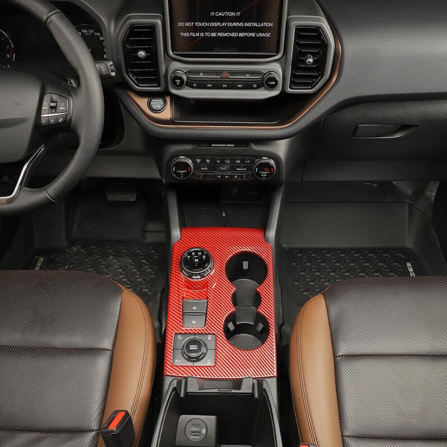 Red Carbon Gear Shift Panel Cover Trim Accessories For Bronco Sport 21-2024 v