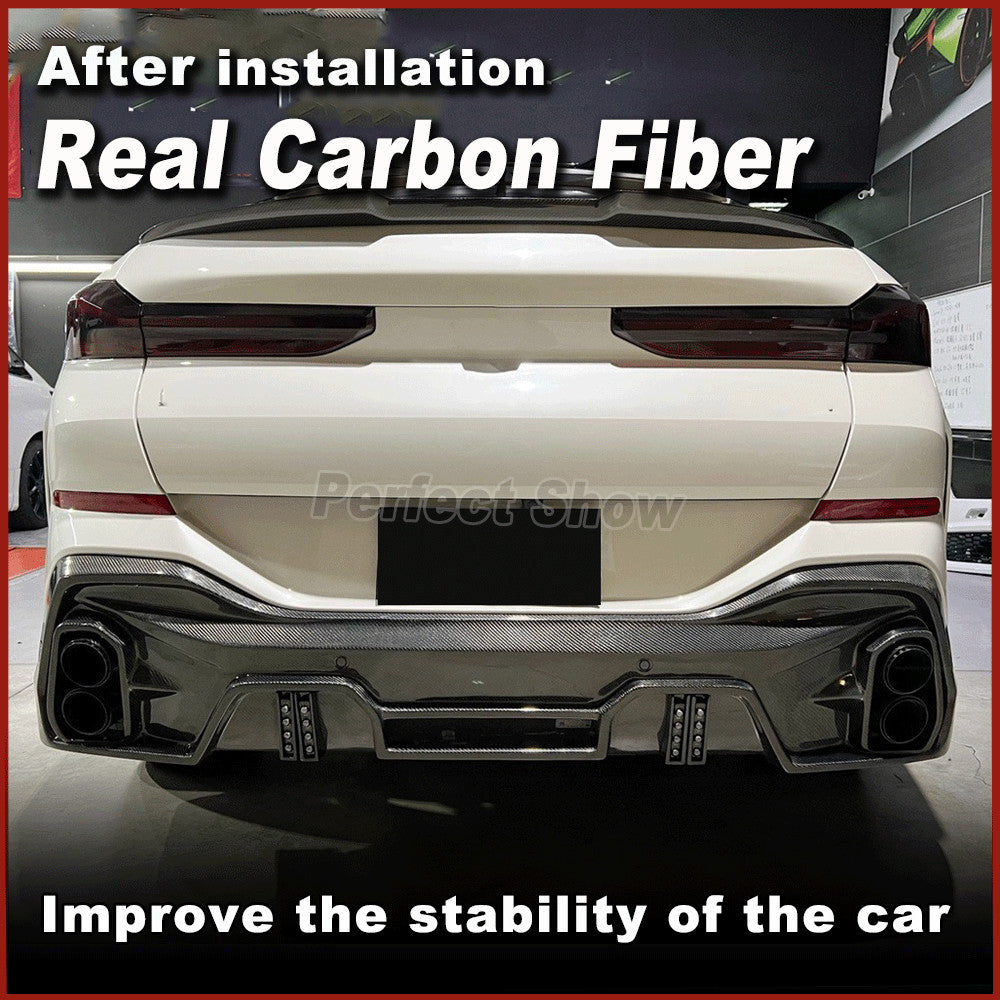 for BMW X6 G06 M-Sport 2020+ Carbon Fiber Rear Bumper Diffuser Lip W/Exhaust Tip