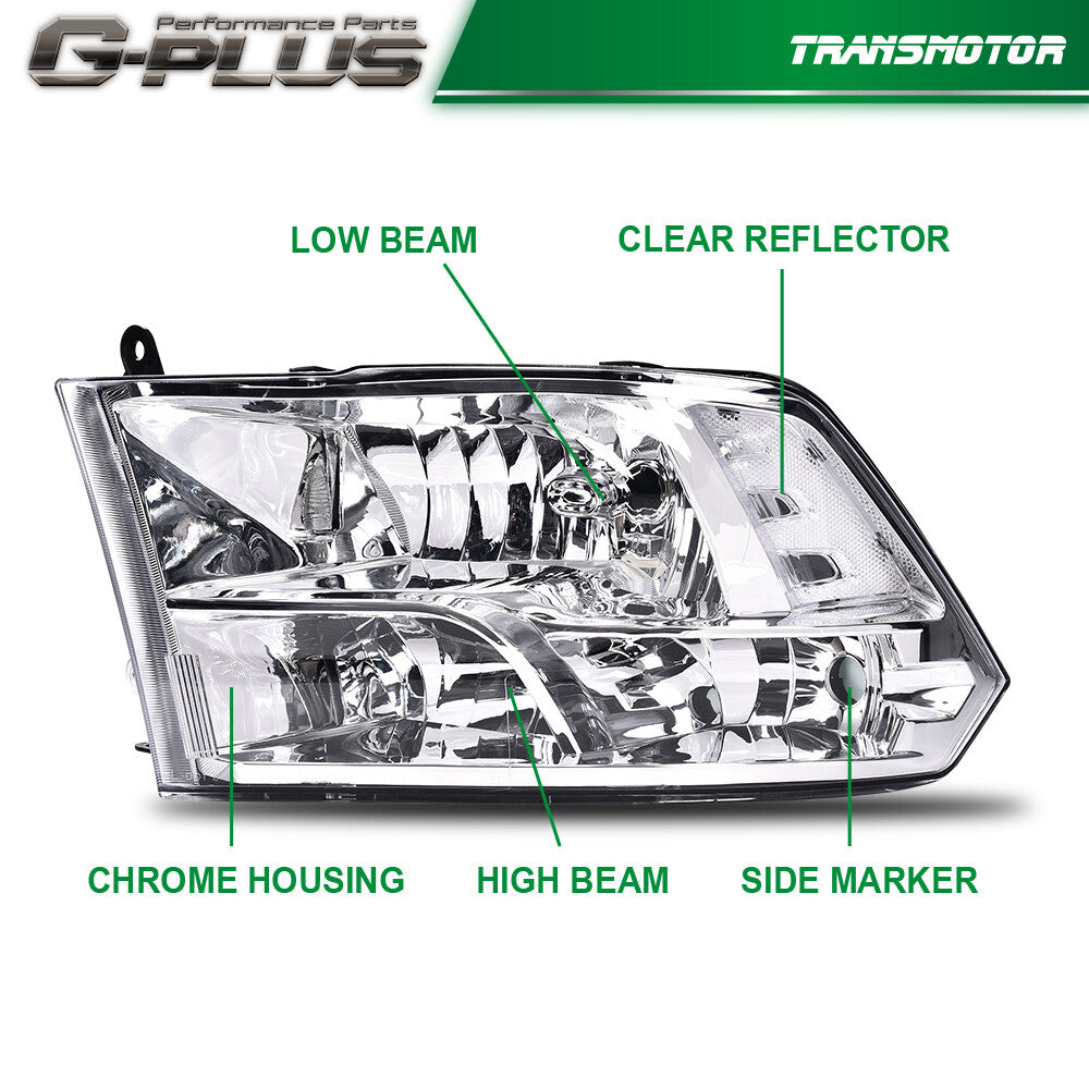 Fit For 09-18 for Ram 1500 - 3500 for CHRome Housing Clear Corner Headlight Headlight - v