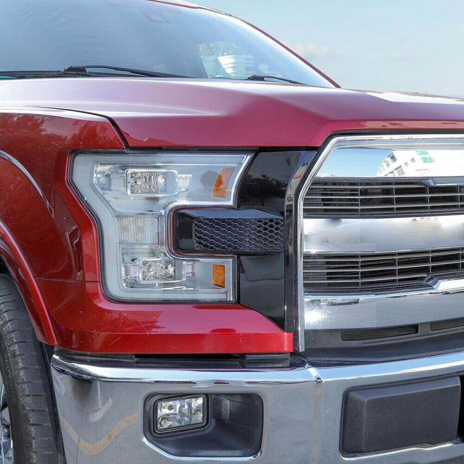 For 15-20 F150 Gloss Black Front Bumper Headlight & Grille Decor Cover Trim v