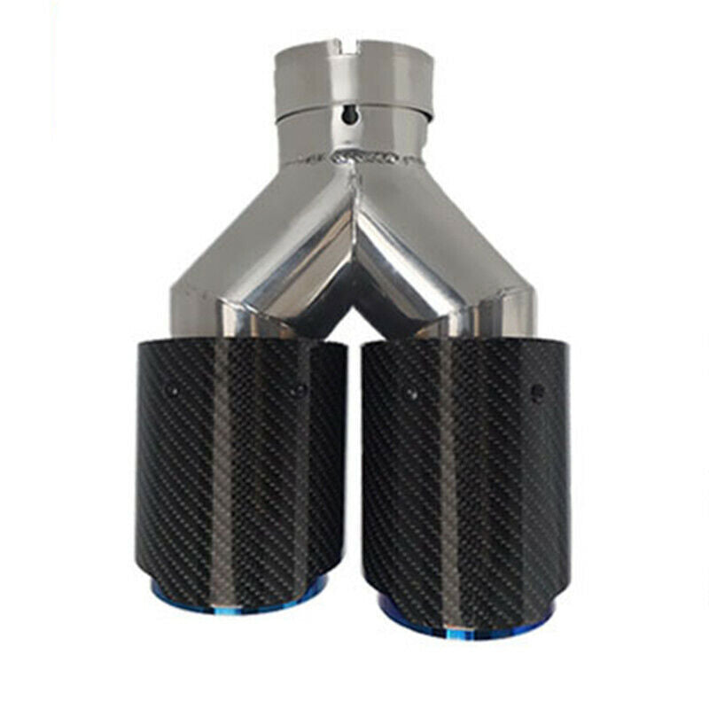 Car Right + Left Carbon Fiber Y Dual Outlet Exhaust Pipe Muffler Tip Tail Throat