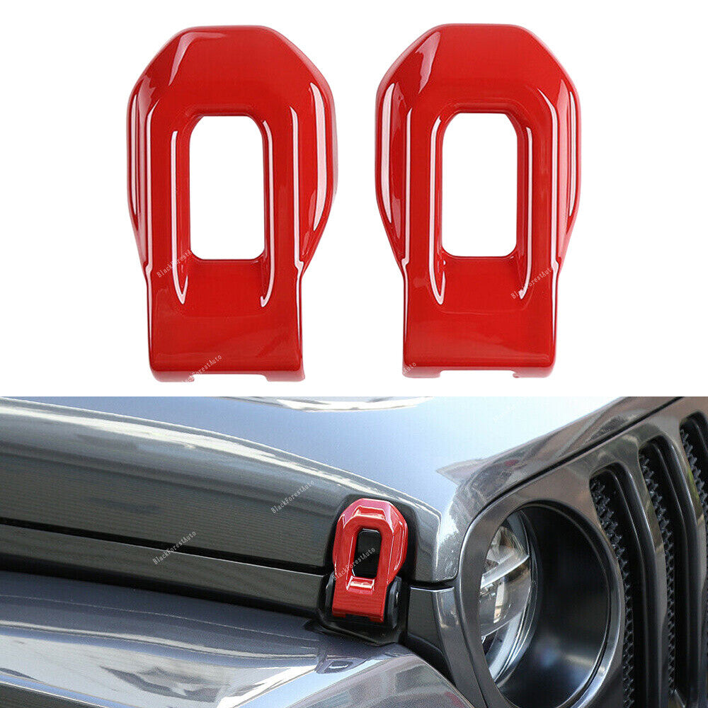 2X For 18-21 for Jeep for Wrangler JL Gladiator JT Hood Lock Latch Buckle Cover Trim Red