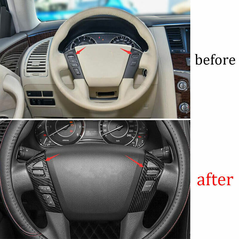 Steering Wheel Button Frame Trim 2 for Nissan Armada Y62 2017-2020 Carbon Fiber