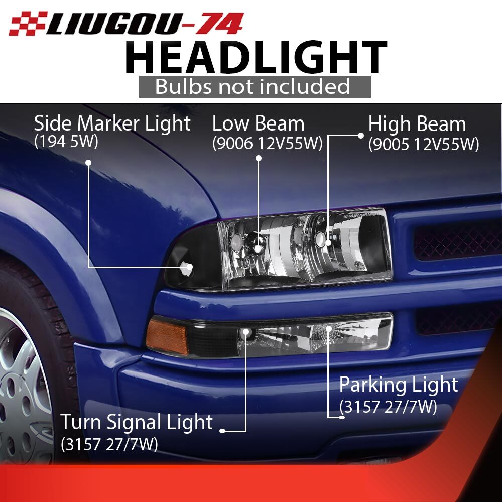 Fits 98-05 for Blazer 98-04 for S10 Pickup Headlight + Bumper Light Brand New - v