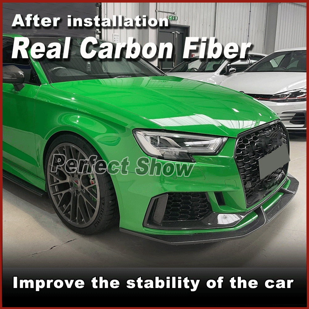Fit for Audi RS3 8V Sedan 2017-2020 REAL CARBON FIBER Front Bumper Lip Spoiler