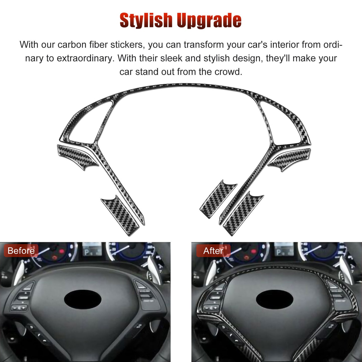 Carbon fiber steering wheel frame cover trim accessory for Infiniti G37 08-13