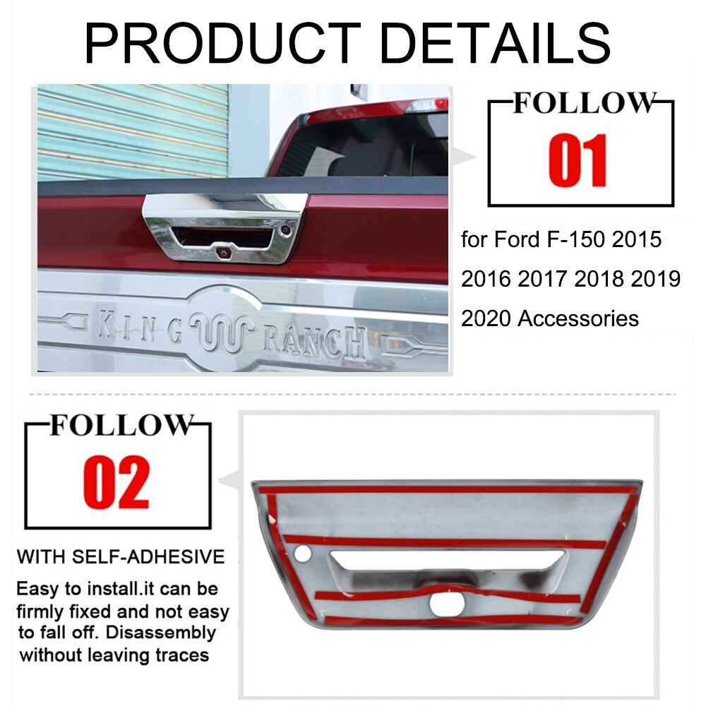 Chrome Tailgate Door Grab Handle Cover Trim Decor Bezel for Ford F150 2015-2020
