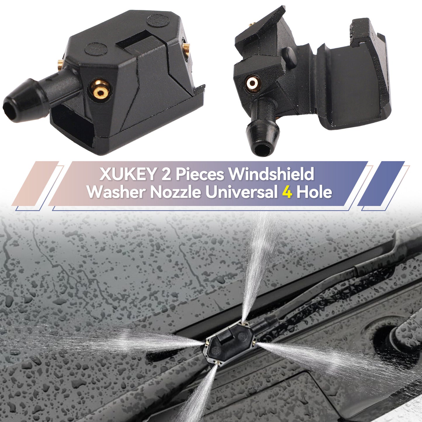 x2 Universal Front Wiper Blade Arm Washer Nozzle 4 WayJets Fits Wiper Systems AU Q