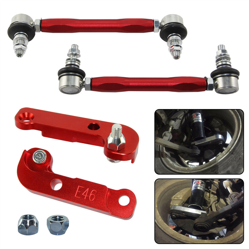 Tuning Drift turn angles 25%-30% + Sway Bar Drop Links Kit for BMW E46 98-06 Red