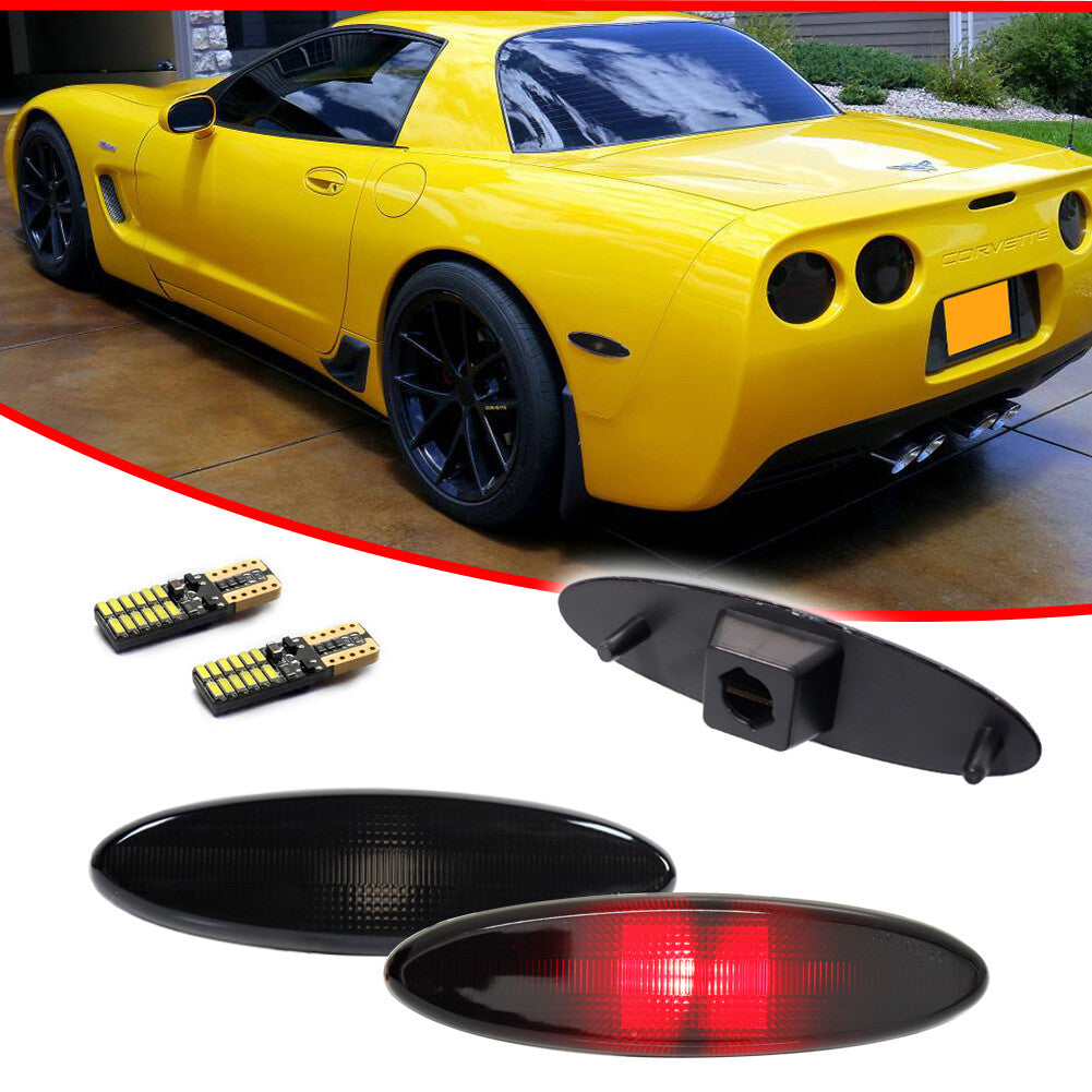 Smoked Black Red LED Rear Side Marker Lights for 1997 - 2004 for Corvette C5- v