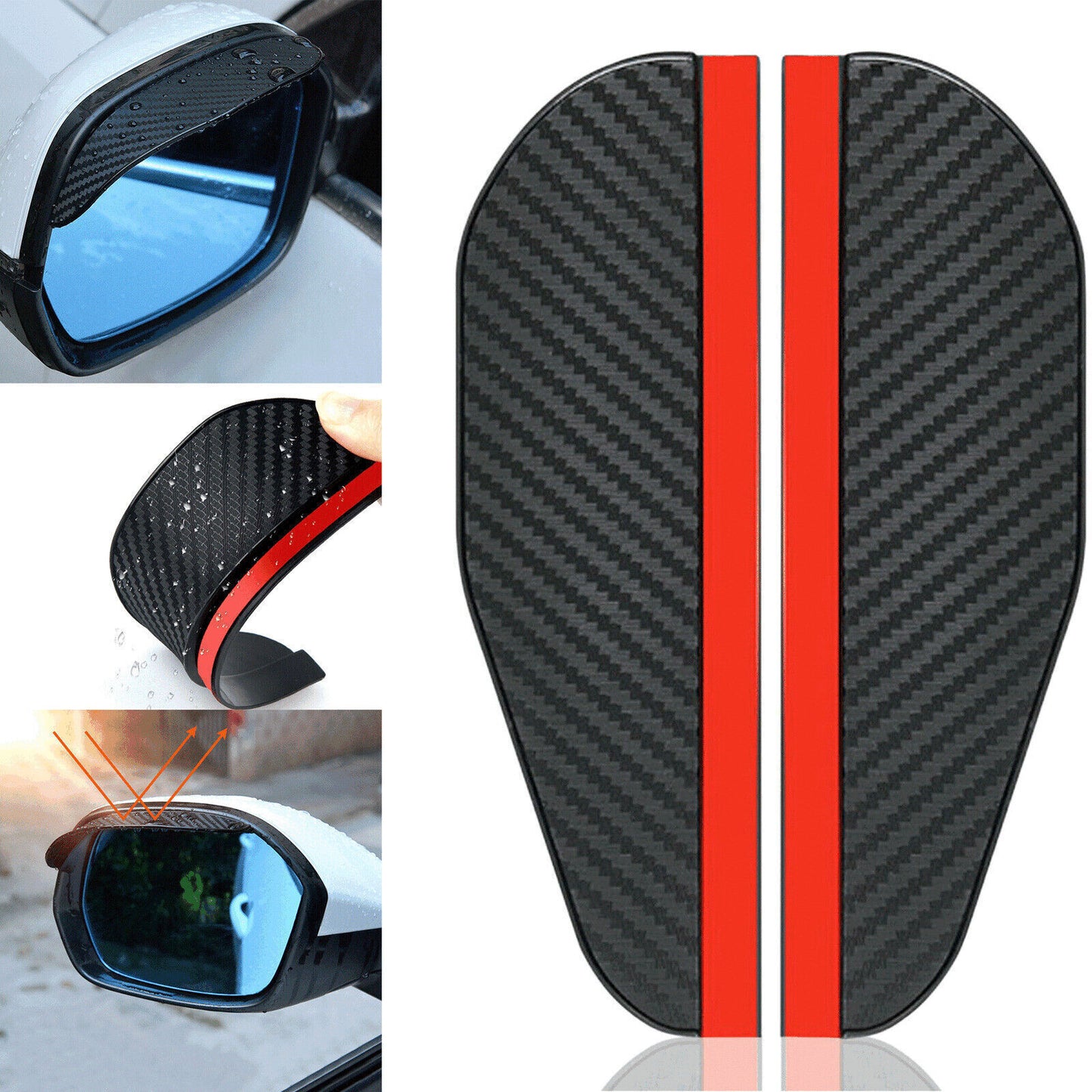 2PCS Carbon Fiber Black Mirror Rain Visor Guard For Car Auto Accessories Eyebrow