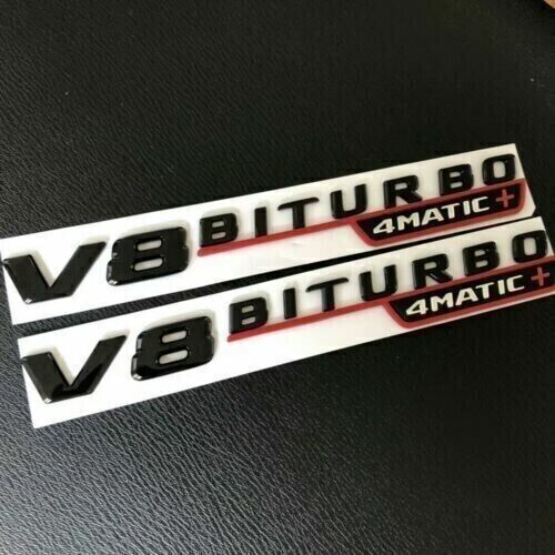 Gloss Black Red V8 BITURBO 4MATIC+ Fender Emblems Badges for AMG