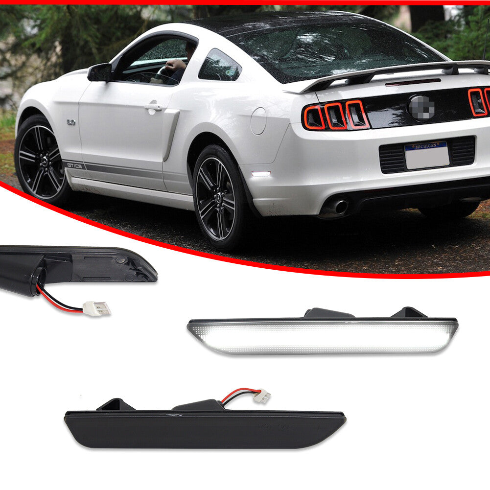 Smoked LED Rear Bumper White Side Marker Lights for for Mustang 2010 - 2014 - v