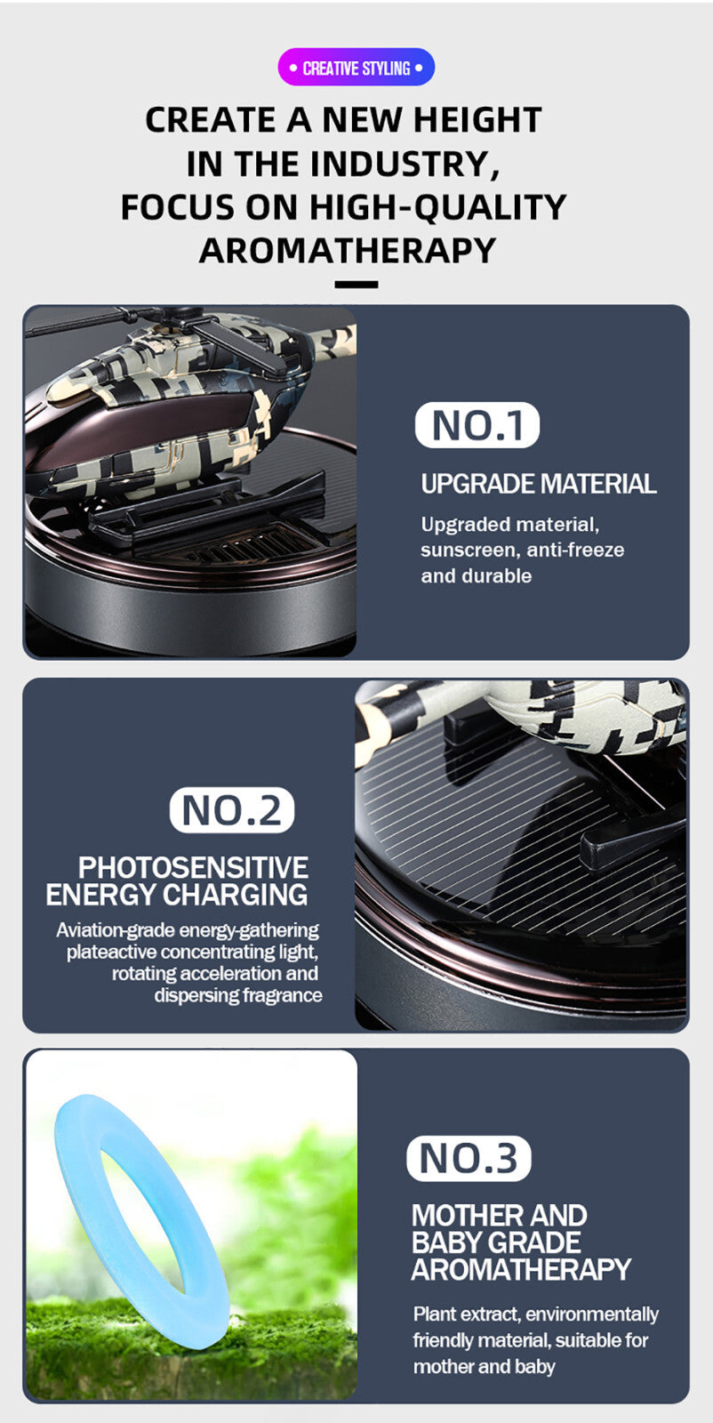 Solar Car Fragrance Diffuser Helicopter Aromatherapy Air Freshener Alloy Decor