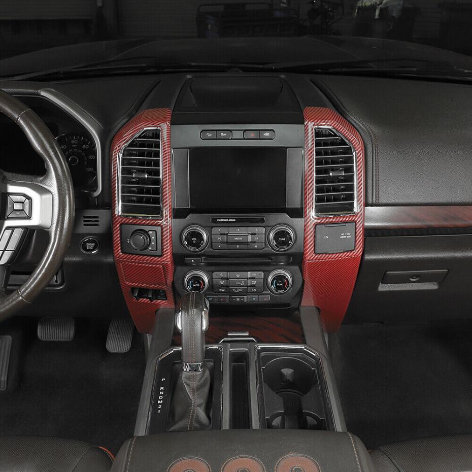 Red Carbon Fiber Center Console Panel Cover Trim For F150 15-20 Accessories v
