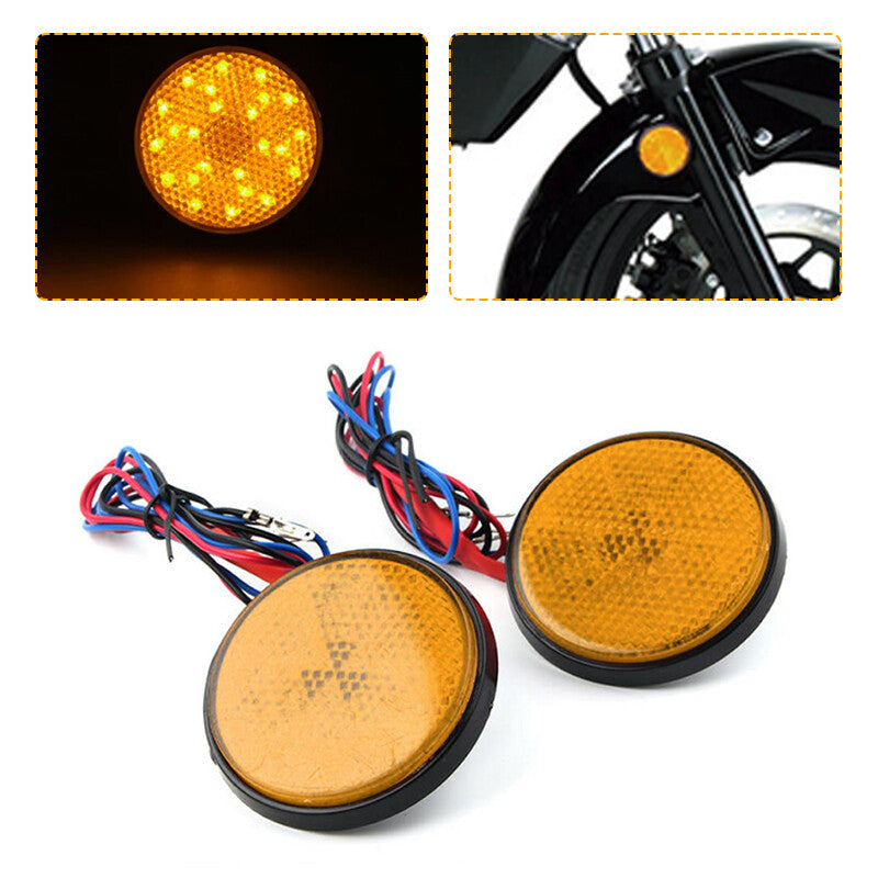 2x Amber 24LED Round Reflector Tail Brake Stop Turn Signal Light Lamp Motorcycle