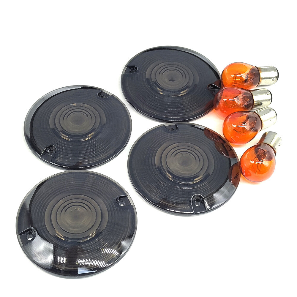 Smoke Turn Signal Lens Cover w/ 4x Bulbs for Harley Electra Road Glide Road King