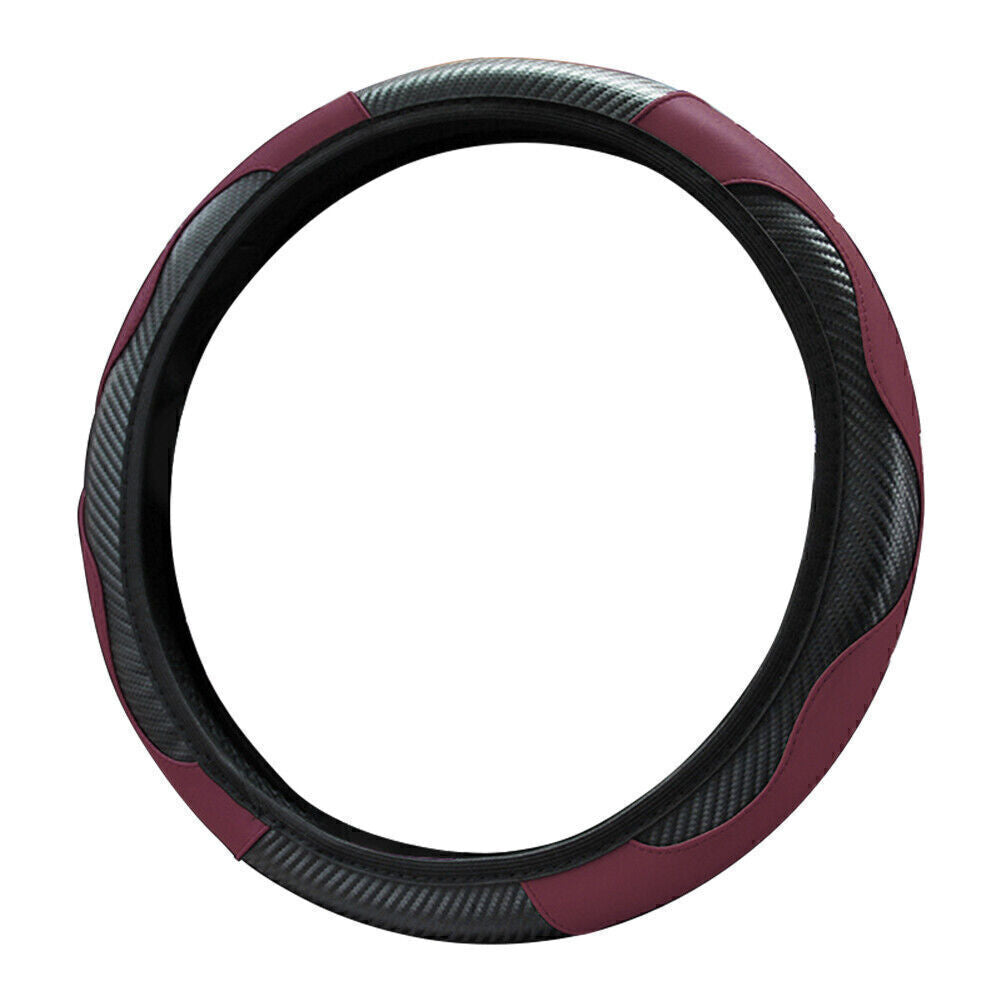 Wine&Red Universal Microfiber Leather Car SUV Steering Wheel Cover 38cm/15inch Q