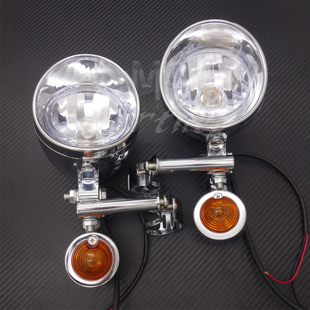Chrome Turn Signal Driving Passing Spot Fog light Bar For Touring Chopper Custom Q