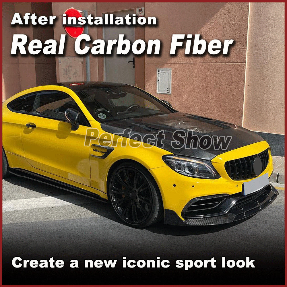 for Mercedes A205 C205 C63 15-18 REAL Carbon Fiber Front Bumper Lip Spoiler