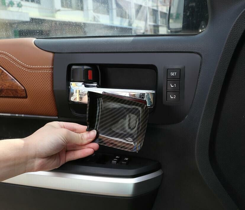 Carbon Fiber ABS Car Interior Door Handle Bowl Cover For T@yota Tundr@ 2014-2021