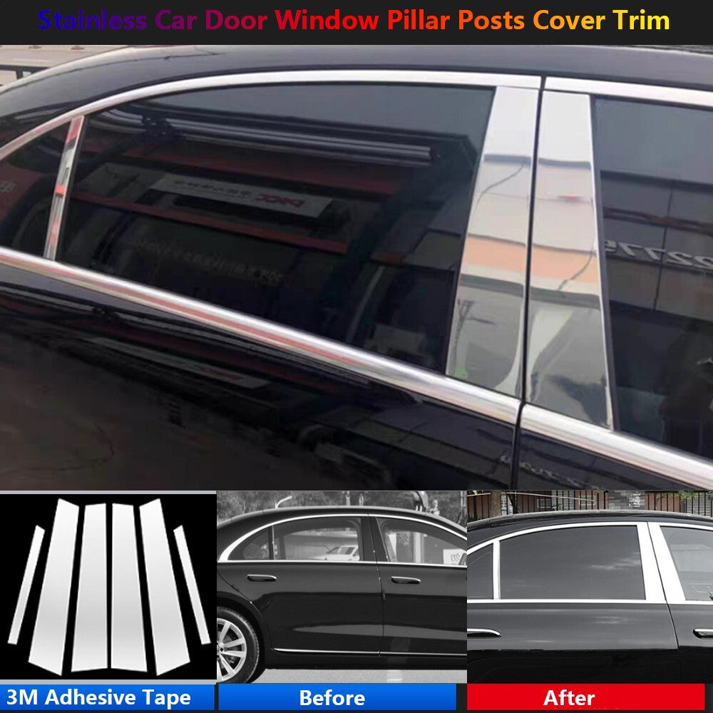 6x for Mercedes-Benz S W221 2006-2013 Stainless Car Window B C Pillar Post Cover