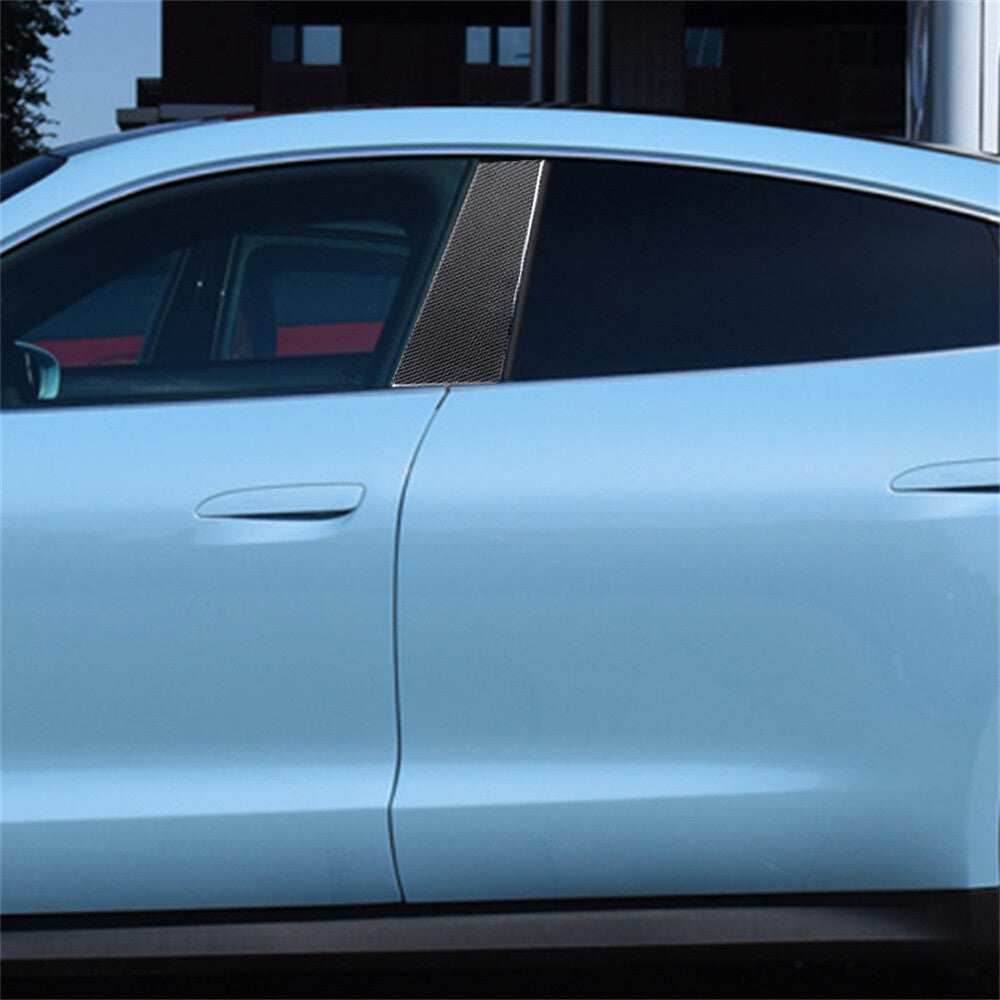 2¡ÁSoft Carbon Fiber Window B Pillar Post Panel Trim for Porsche Taycan 2019-2022