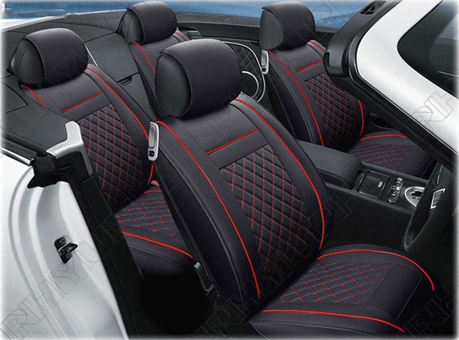 Black Red Two front for seat covers + Rear for Seat Covers PU leather For Most Modle Q