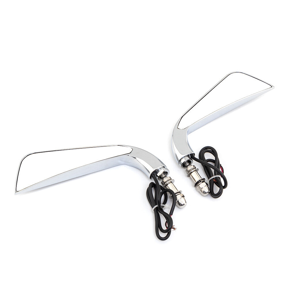 8mm Chrome Sickle Rearview Side Mirror W/ LED Flowing Water Turn Signal Light Q