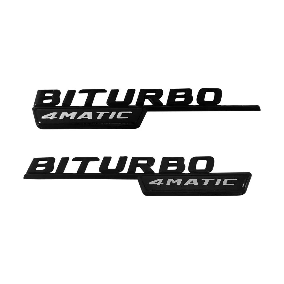 BITURBO 4MATIC Emblem AMG Fender Black Logo Badge For AMG C43 E43 GLC43 2X