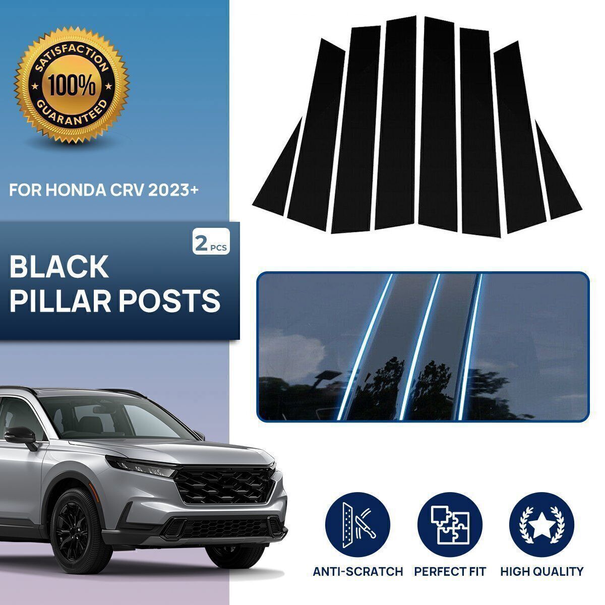 for Honda CR-V 23-2025 Piano Black Pillar Posts Door Window Molding Strip Trims
