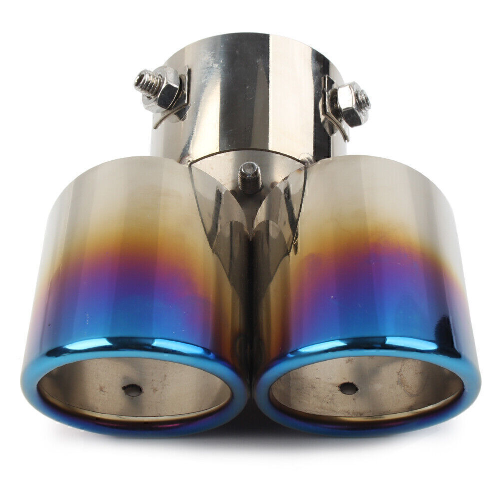 1x Car Rear Dual Exhaust Pipe Tail Muffler Tip Throat Blue Tailpipe Accessories Q