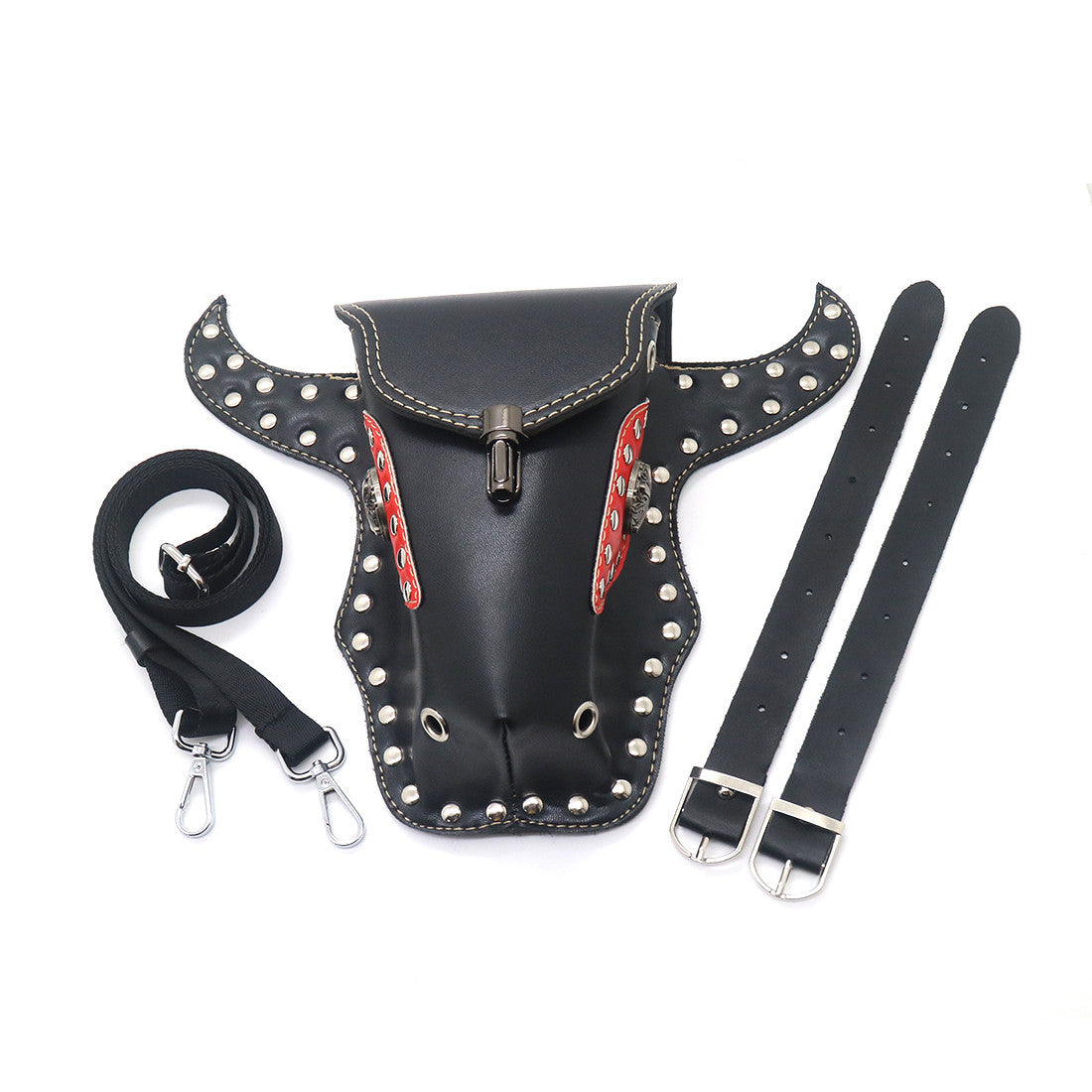 New Universal Motorcycle Black PU Leather Handlebar Sissy Bar Saddlebag Tool Bag Q