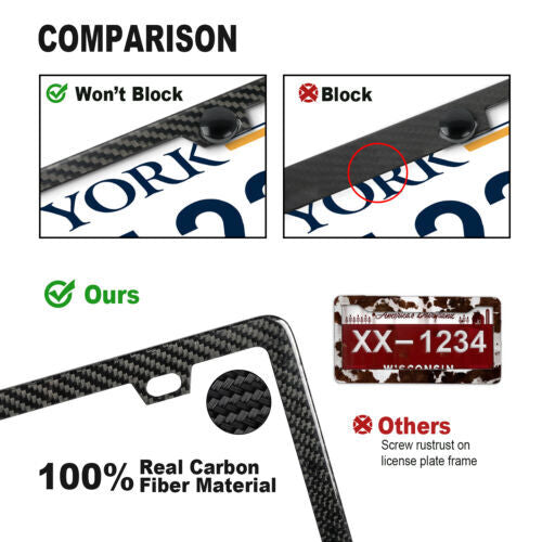 Real 100% Carbon Fiber 4 Holes License Plate Frame 3K Twill w/Screws Cap Q