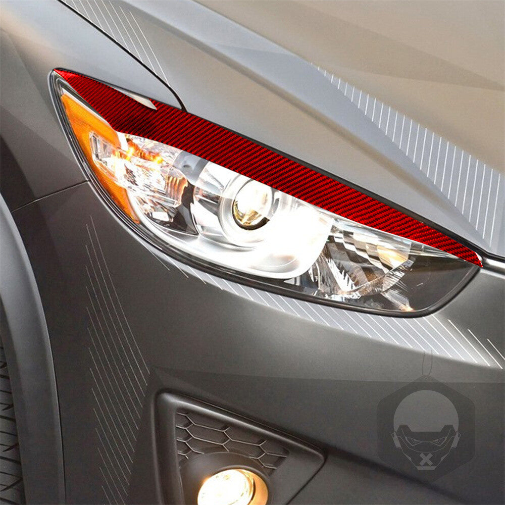 Red Carbon Fiber Front Headlight Eyelid Eyebrow Trim for Mazda CX-5 CX5 2013-16