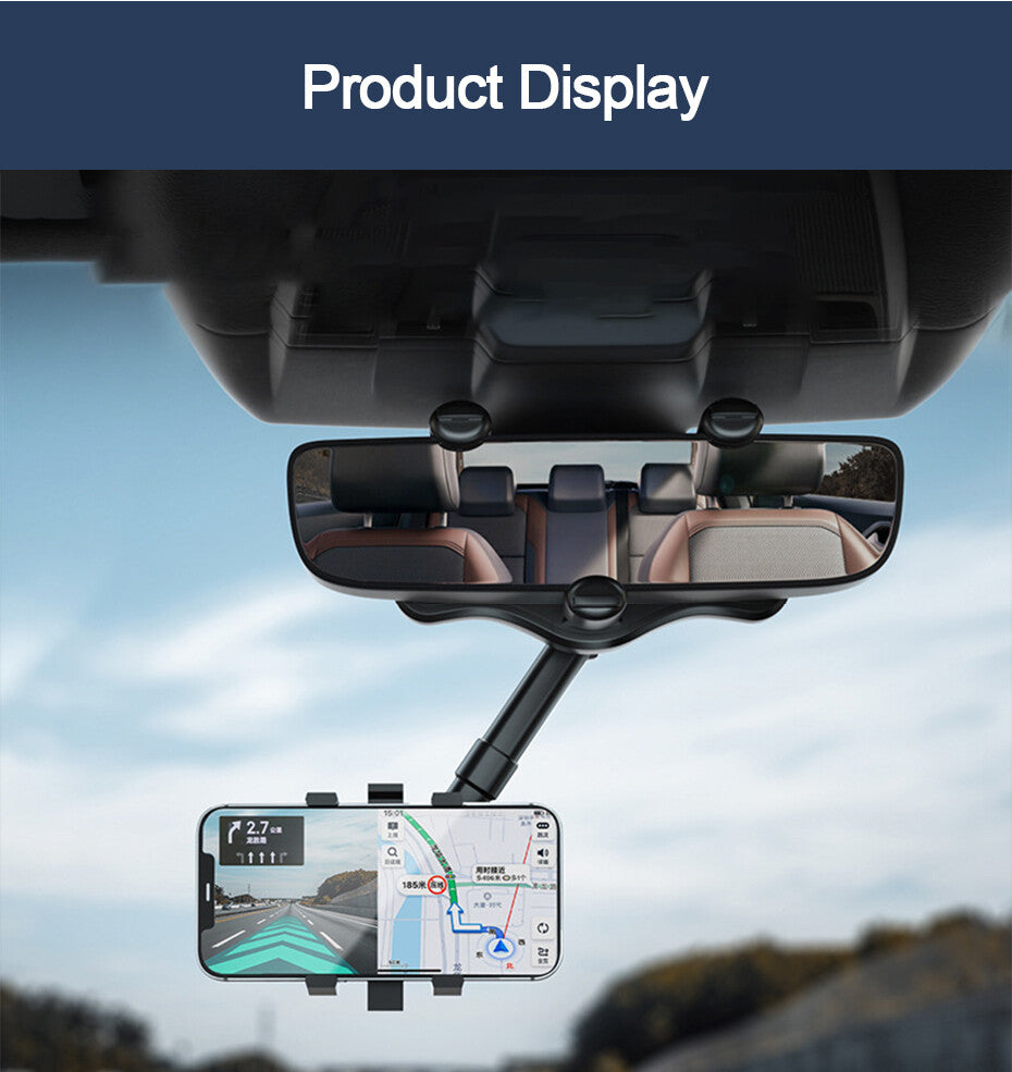 Car Cell Phone Holder GPS Bracket Adjustable 360° Rearview Mirror Mount Stand
