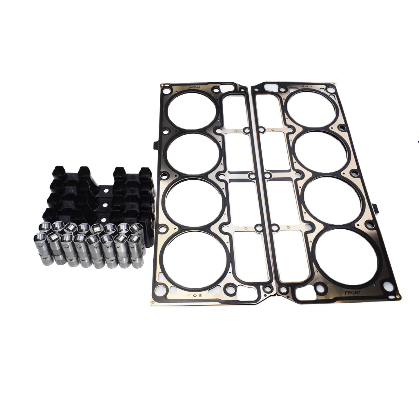 for Chevrolet 2 cylinder head gaskets, 16 valve lifters, and 4 rail trays
