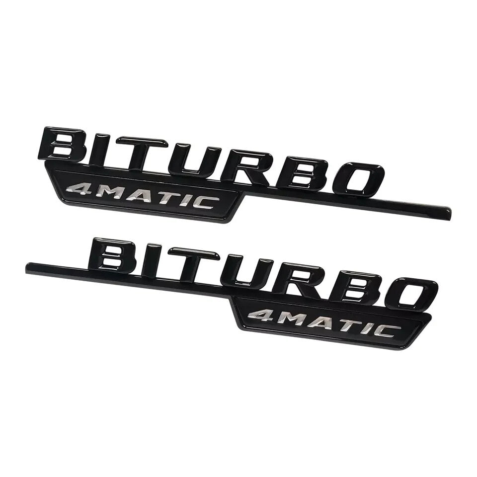 2PCS For AMG C E GLC BITURBO 4MATIC Emblem AMG Fender Black Badge