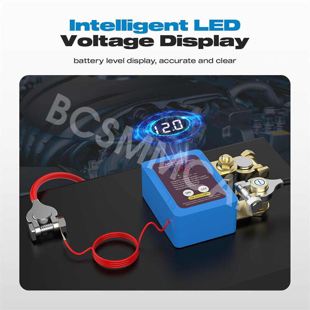 Dual Remote Kill Switch Car Battery Disconnect Switch Shut Off Voltage Display Q