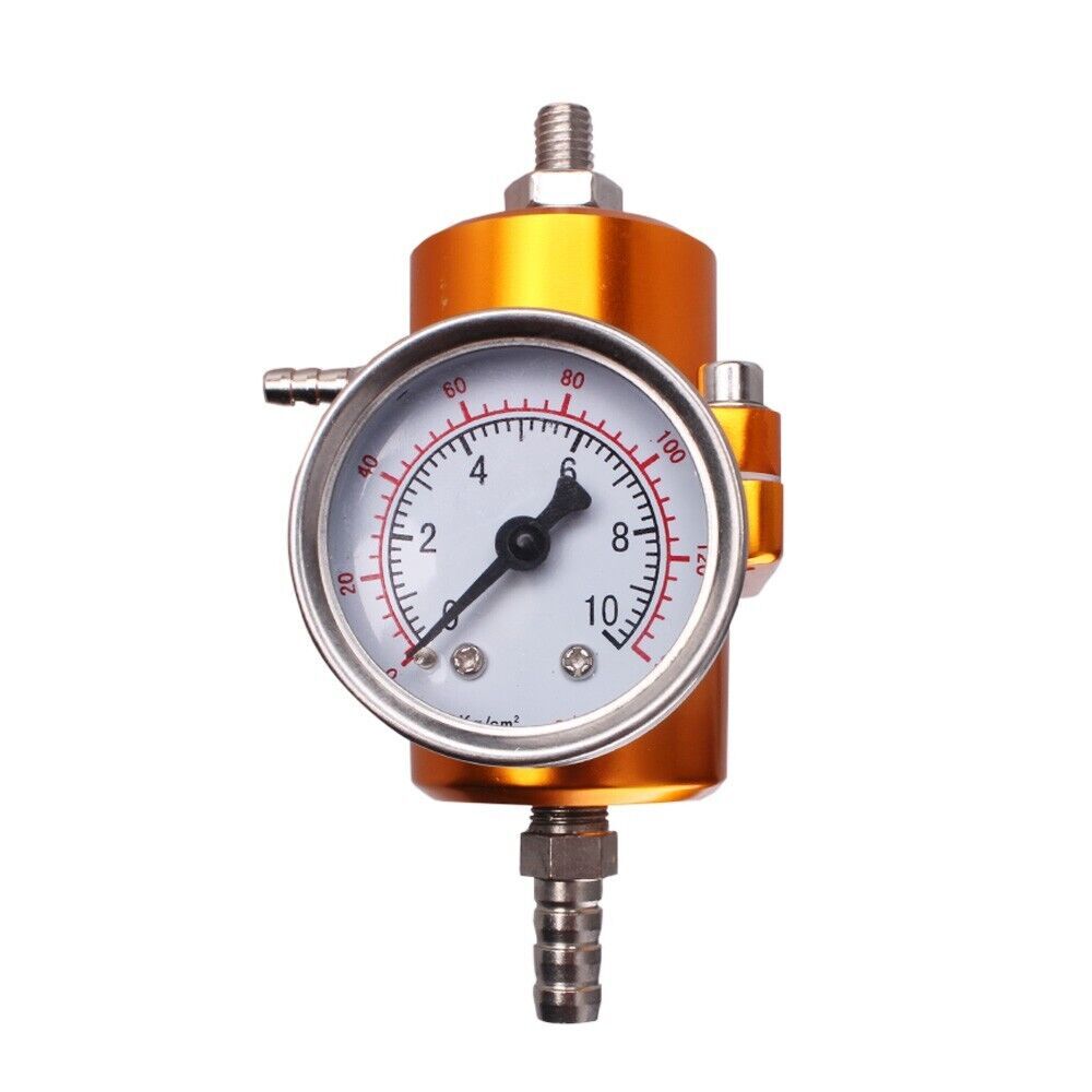 Gold Aluminum Adjustable 1-140 PSI Fuel Pressure Regulator w/ Oil Gauge Fitting Q