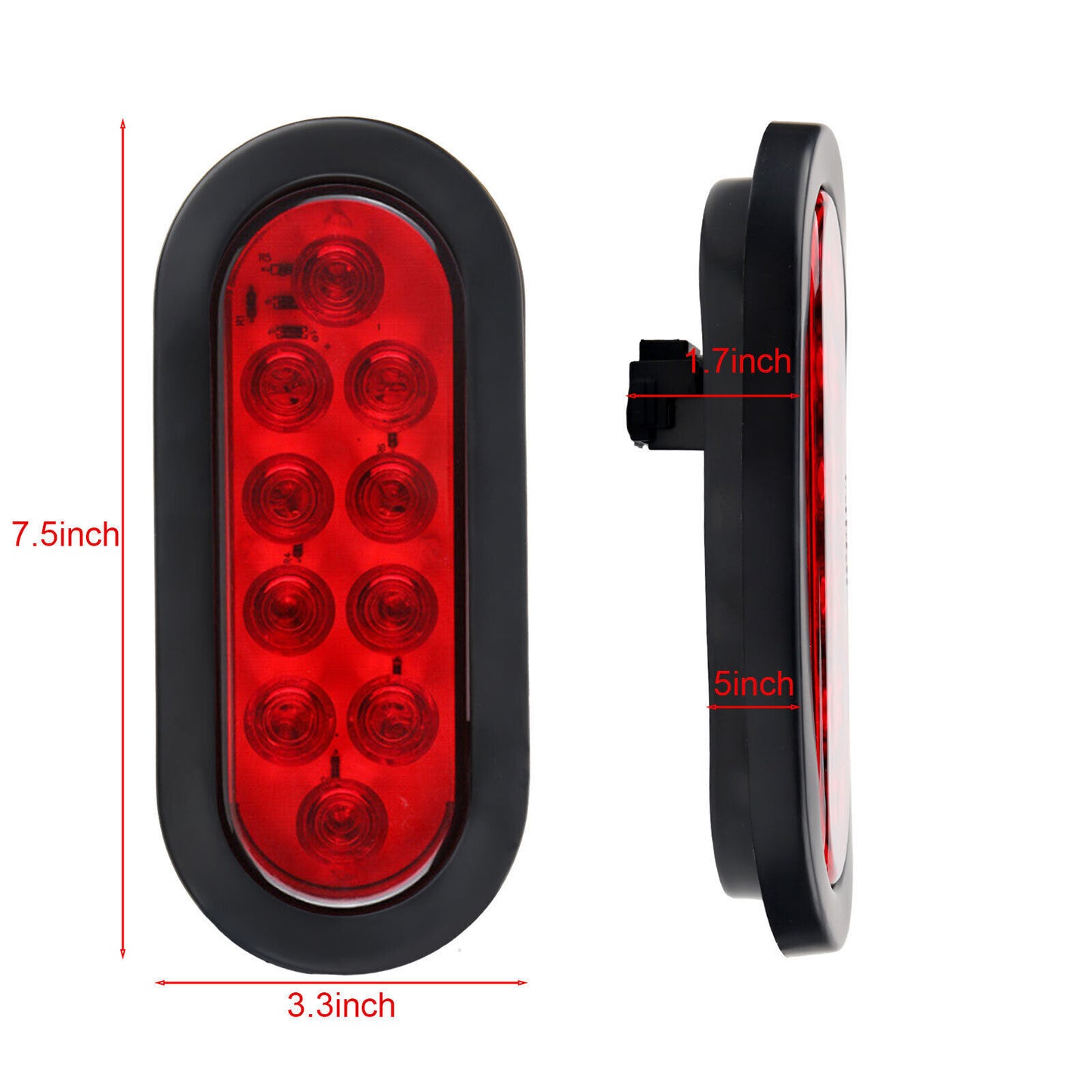 6 Oval Trailer Light 10 LED Stop Turn Tail Truck Sealed Grommet Plug DOT US - v