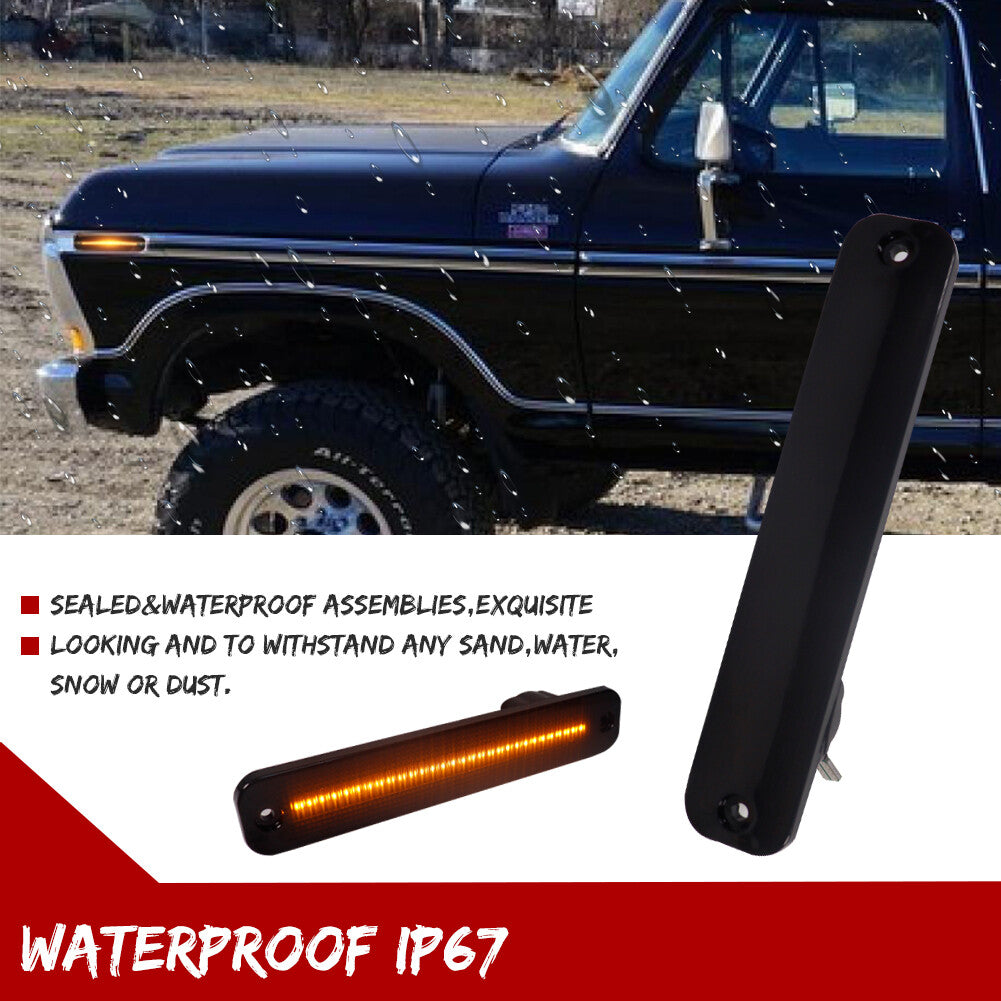 L+R Smoked Lens LED Amber Front Side Marker Light for 73-79 for F Trucks - v