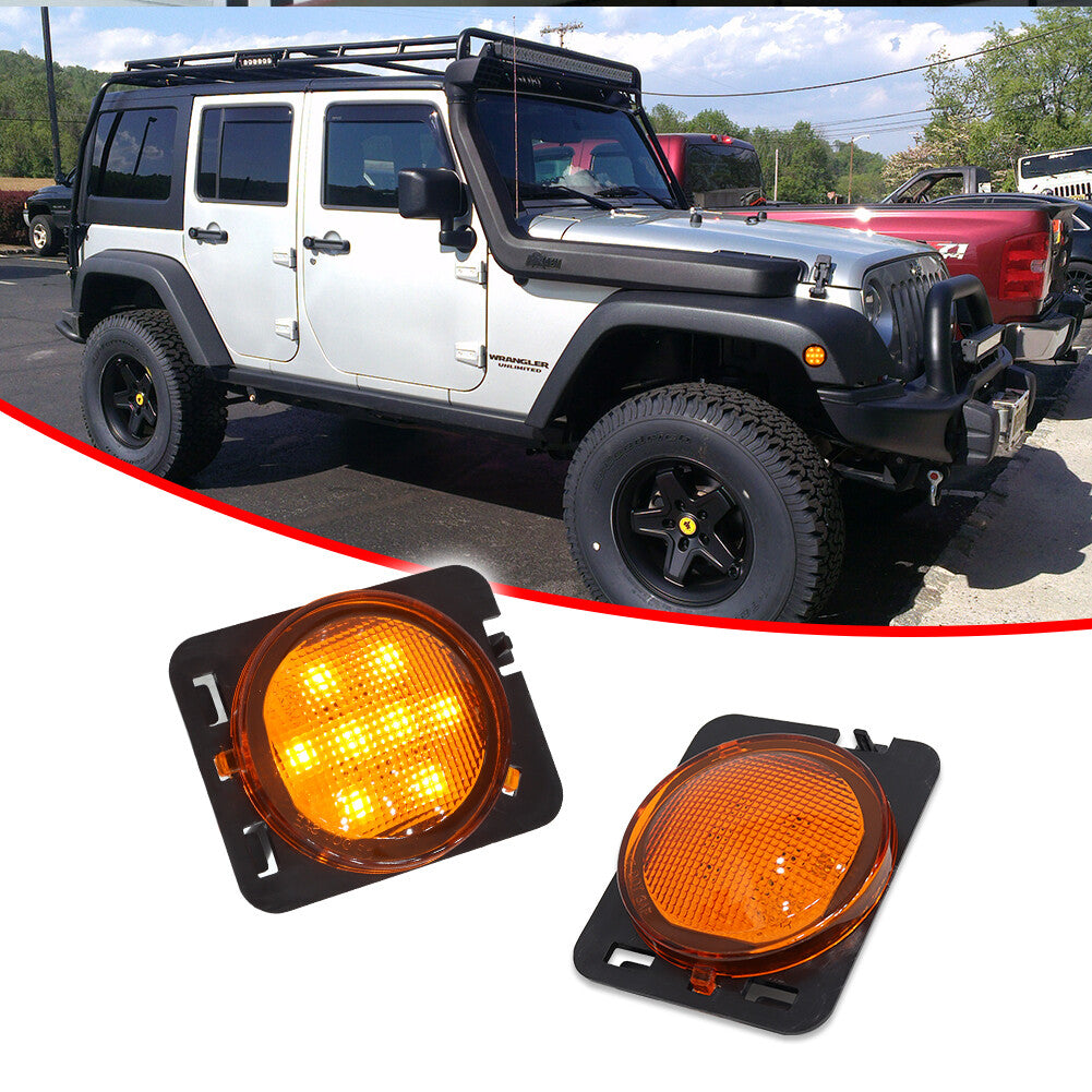 Front fender amber LED side marker lights one pair set for 2007 - 2018 for Jeep for Wrangler JK- v