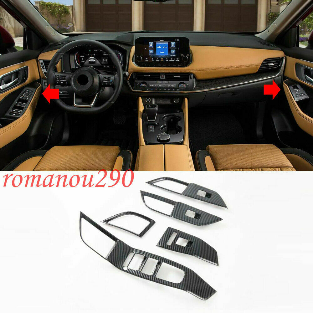 5X for Nissan Rogue 2021-2023 Carbon Fiber Window Switch Lift Panel Cover Trim