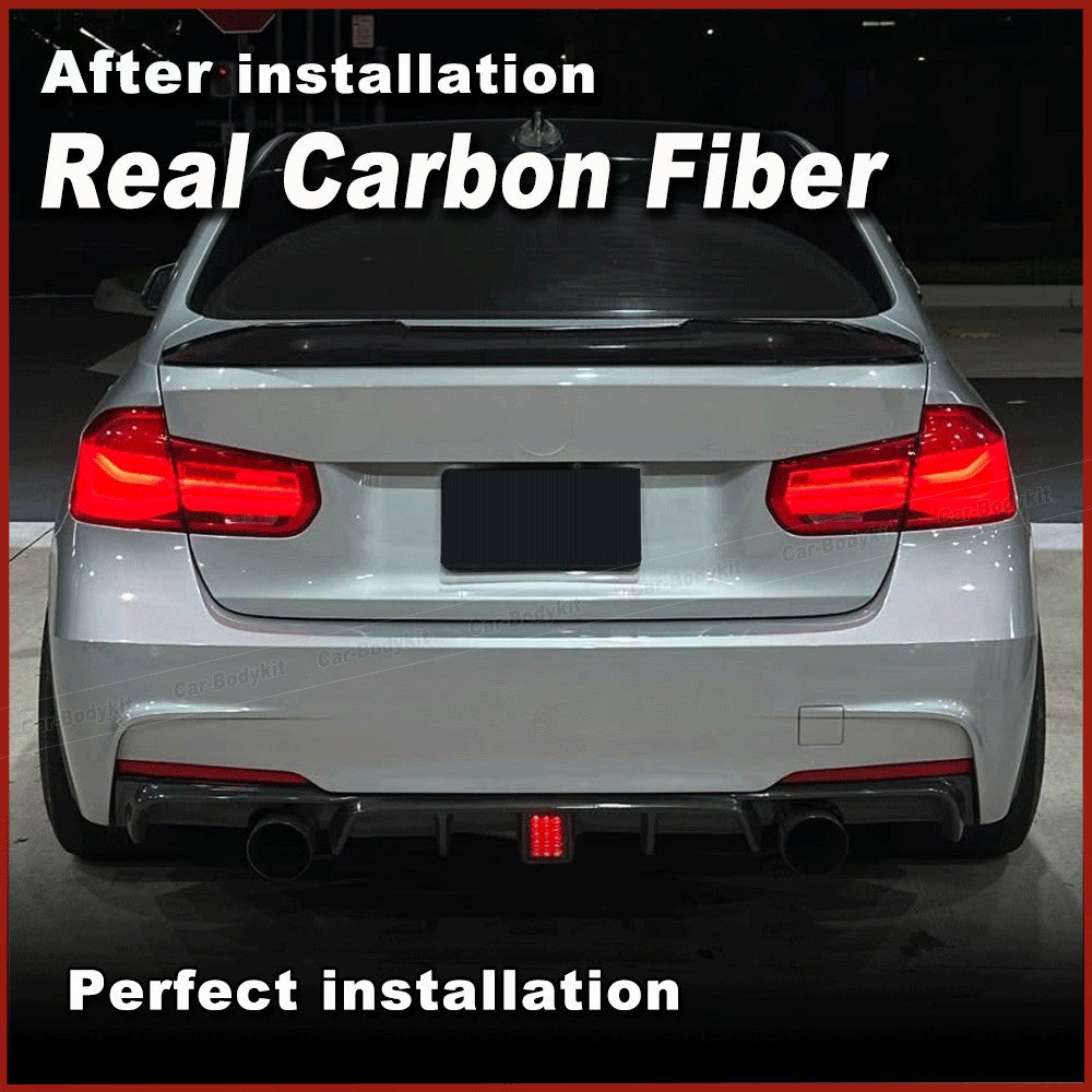 Fit for BMW F30 F35 320i M-Sport 12-18 REAL Carbon Rear Bumper Diffuser W/Light