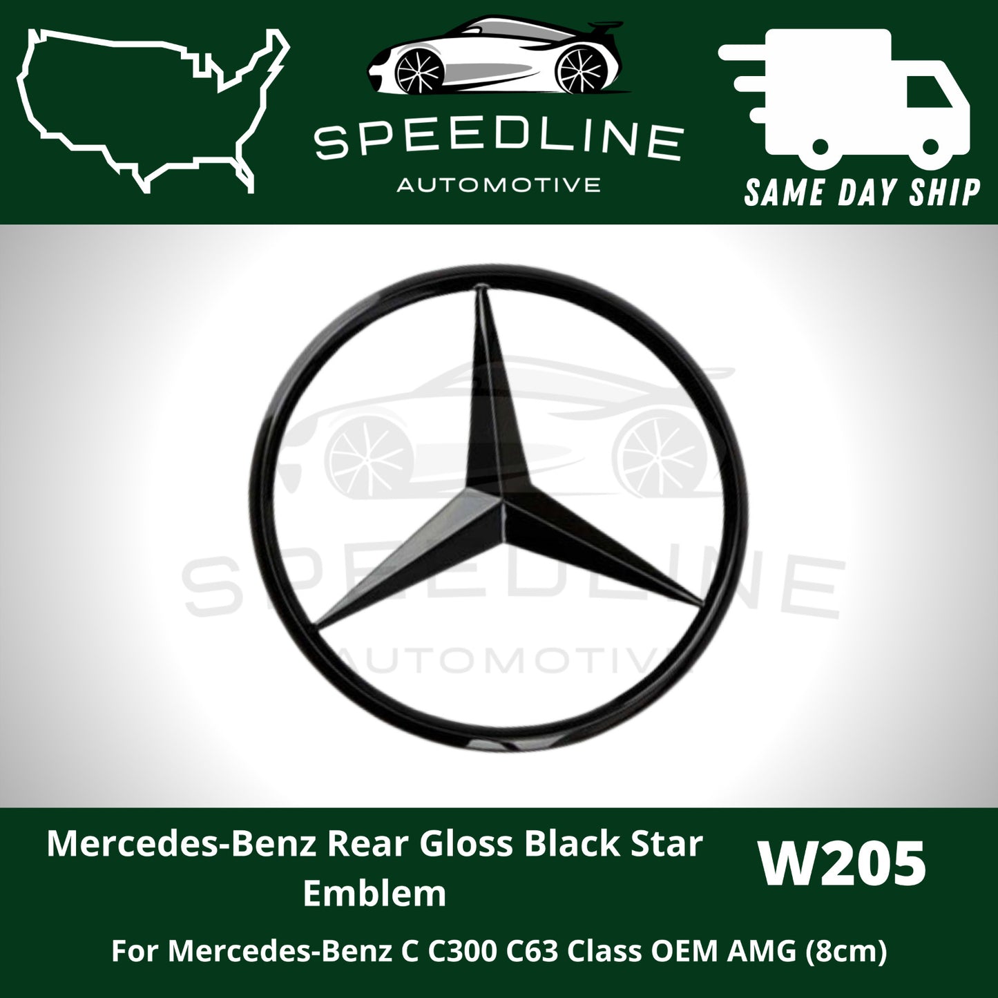 AMG W205 Gloss Black Star C Class Trunk Emblem for Rear Lid Logo Badge AMG