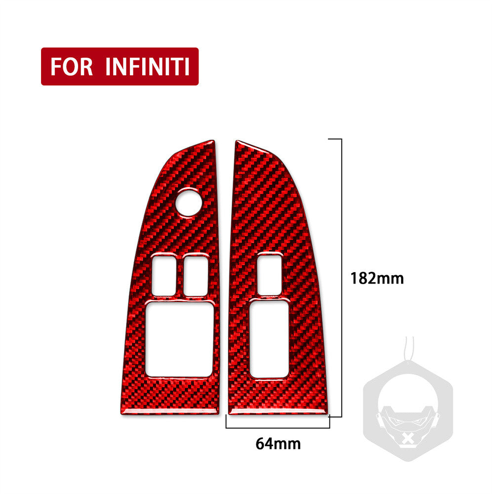 Red Carbon Fiber Window Lift Switch Panel Trim for Infiniti G37 2-Door 2010-2013