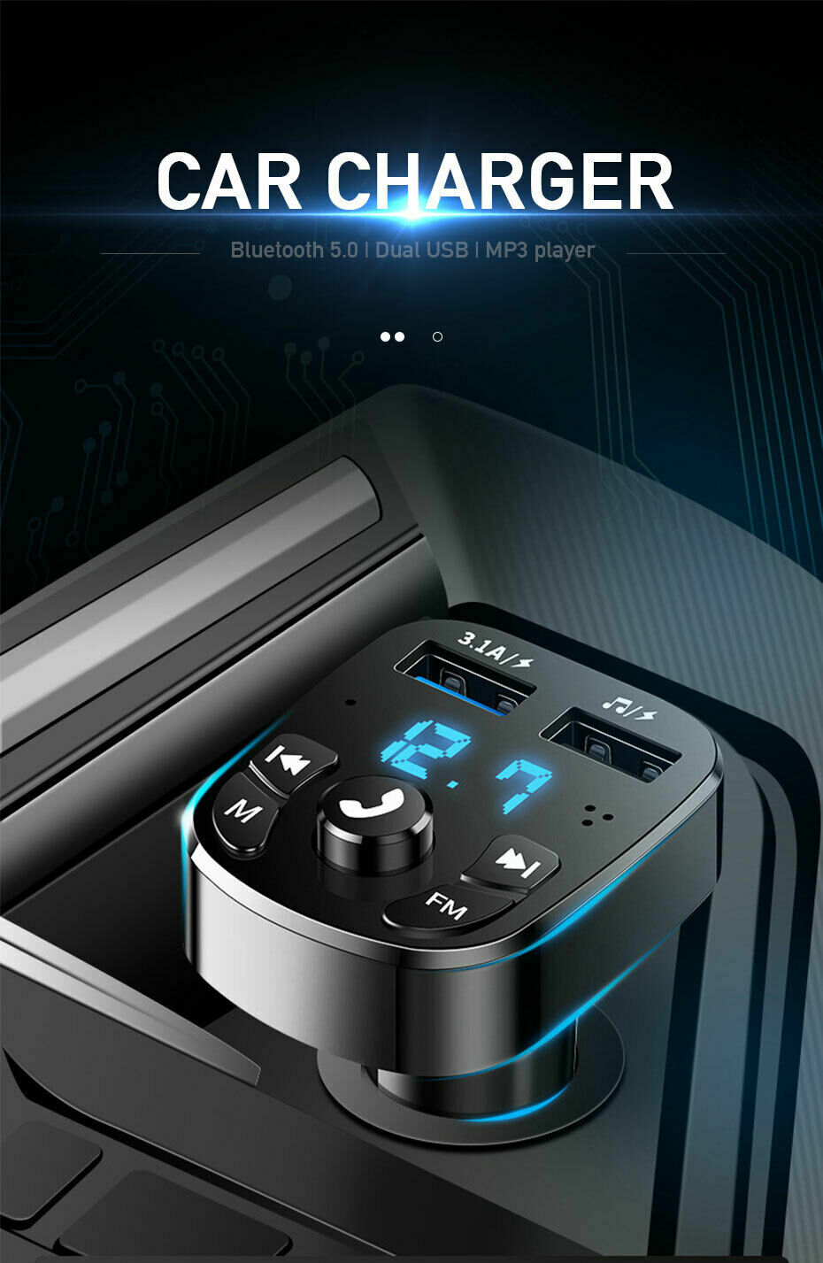 Bluetooth 5.0 FM Transmitter Radio MP3 Wireless Adapter Car Kit Dual USB Chargers