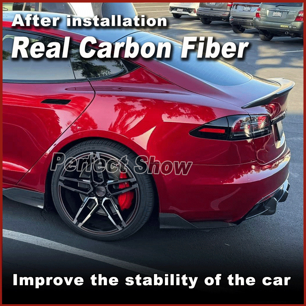 for Tesla for Model S 21-23 Real Carbon Rear Bumper Lip Splitters Diffuser Winglets