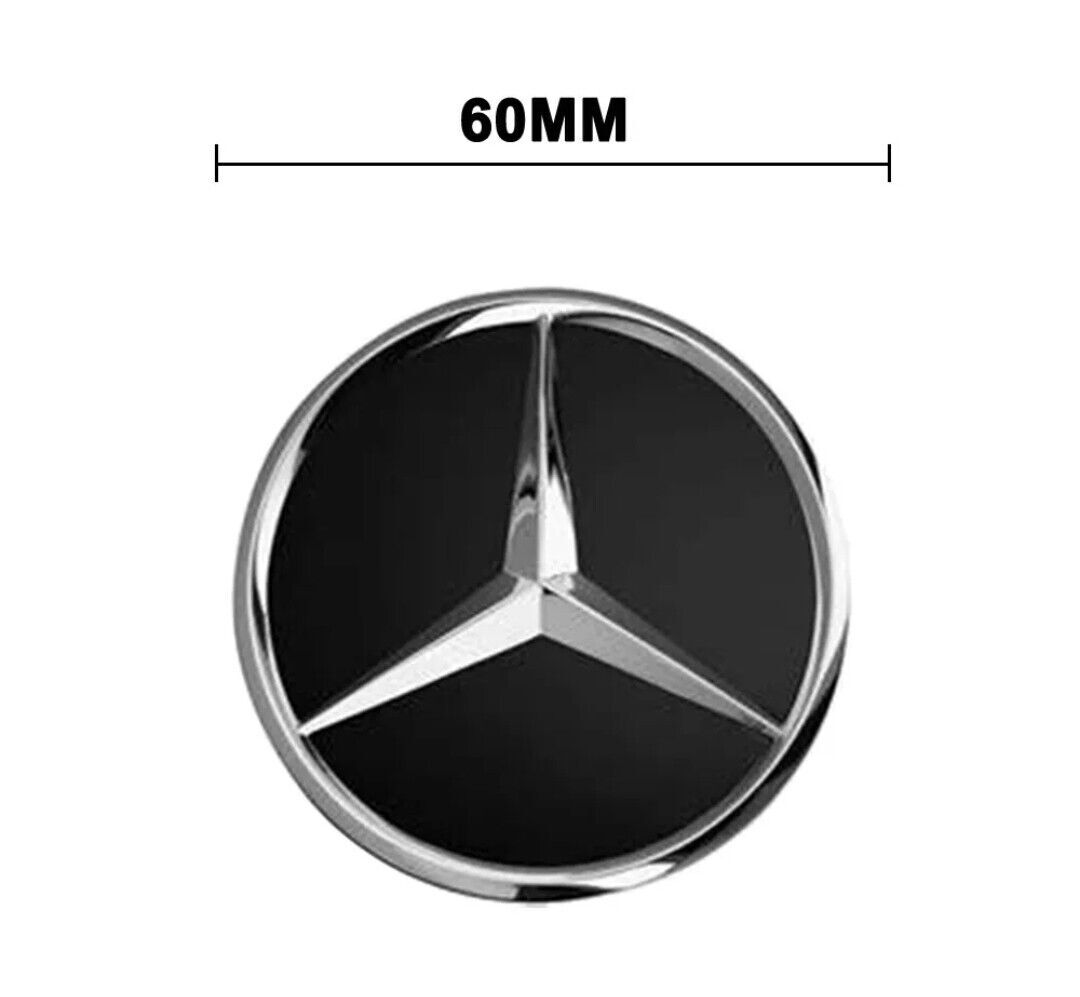 4 x 60 mm exterior, 55 mm clip diameter gloss black alloy wheel center caps